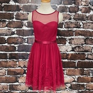 DB Studio Dress Red Christmas Holiday Floral Ribbon Tulle XS